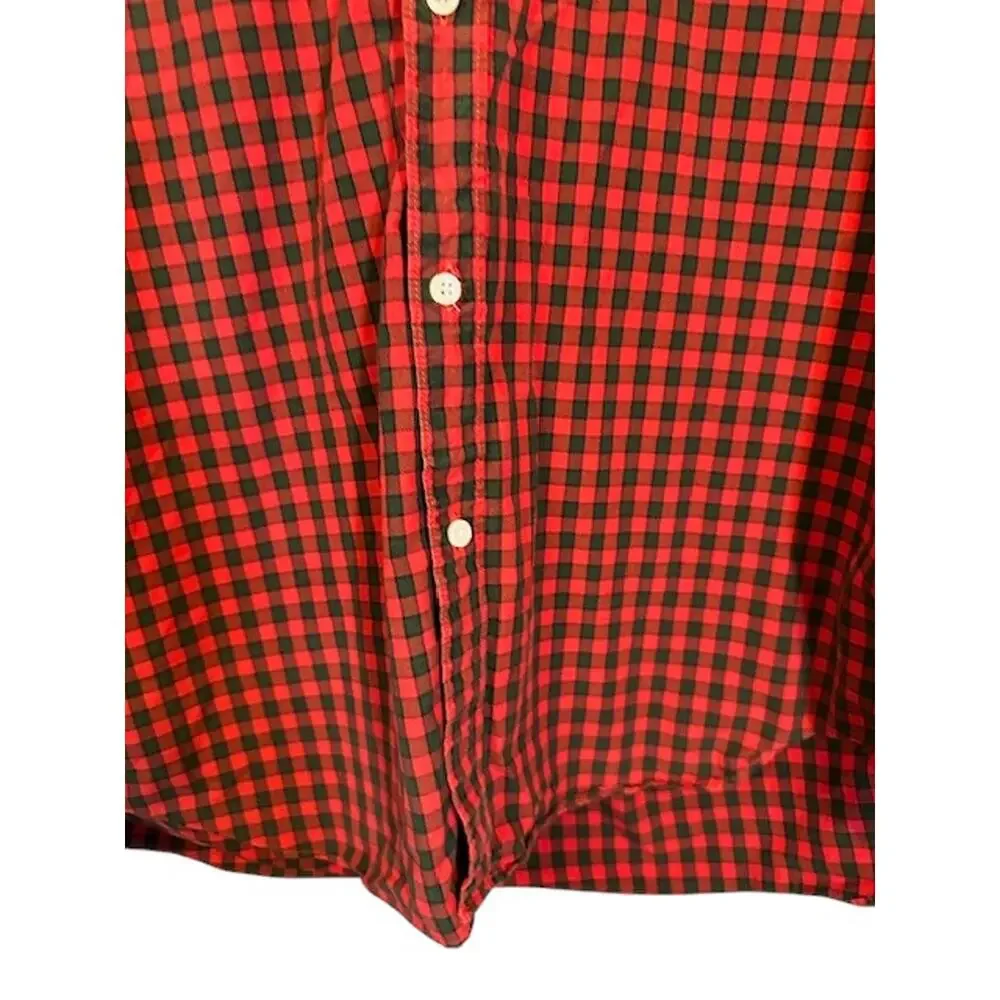 J. Crew Red Green Plaid Long Sleeve Collared Cotton Button Down Shirt Men Sz XL